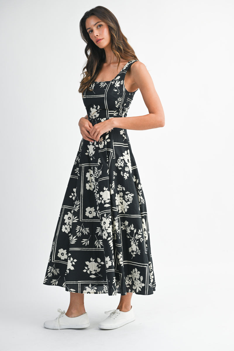 HAISLEY FLORAL SQUARE NECK  MIDI DRESS