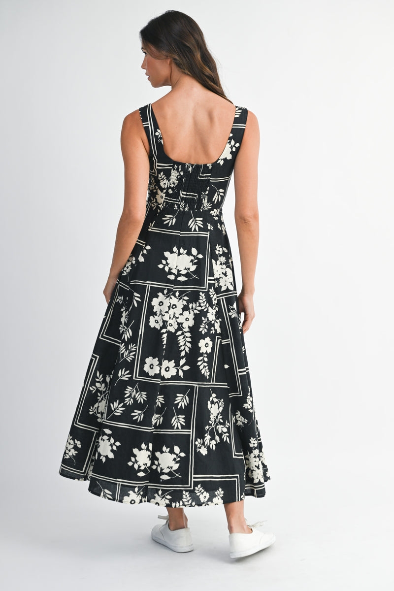 HAISLEY FLORAL SQUARE NECK  MIDI DRESS
