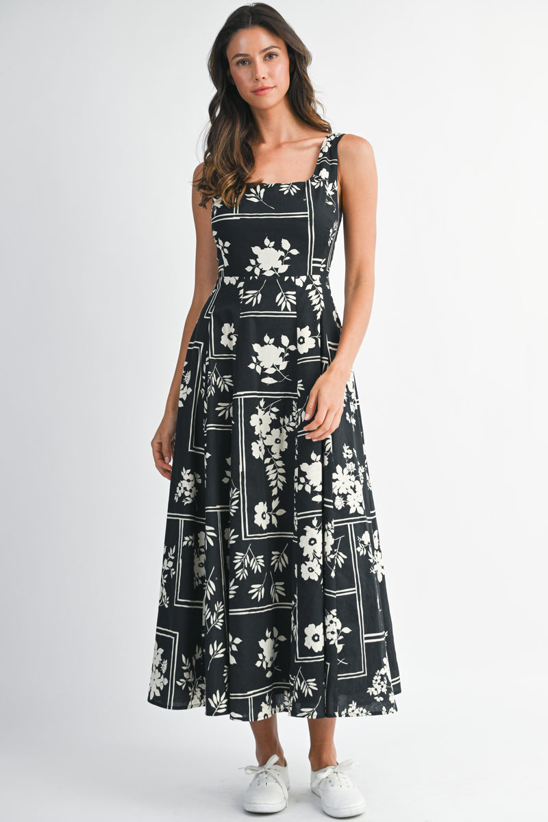 HAISLEY FLORAL SQUARE NECK  MIDI DRESS