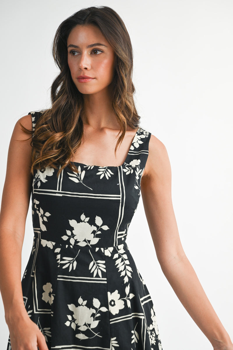 HAISLEY FLORAL SQUARE NECK  MIDI DRESS