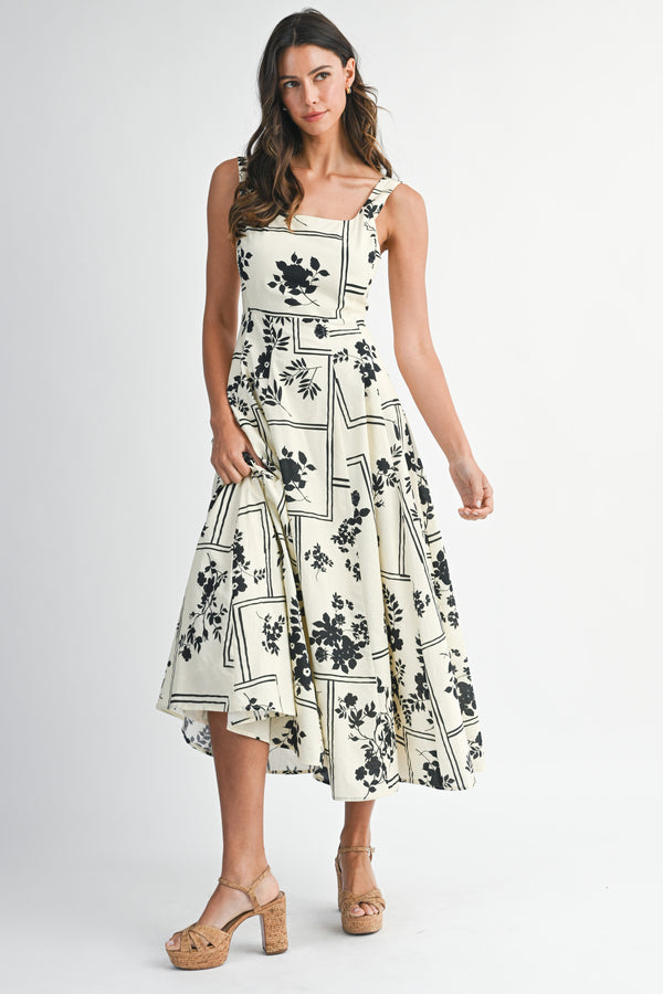 HAISLEY FLORAL SQUARE NECK  MIDI DRESS