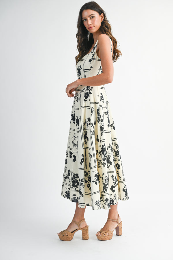 HAISLEY FLORAL SQUARE NECK  MIDI DRESS