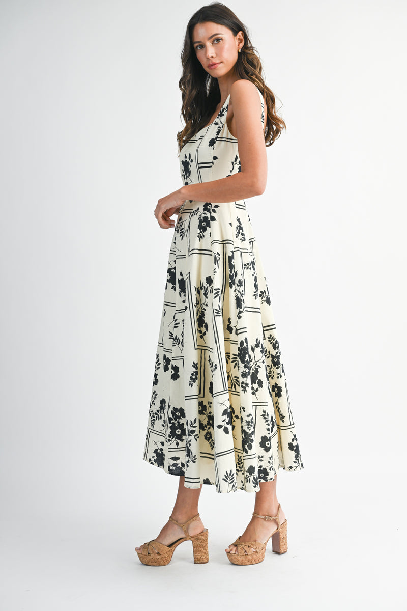 HAISLEY FLORAL SQUARE NECK  MIDI DRESS