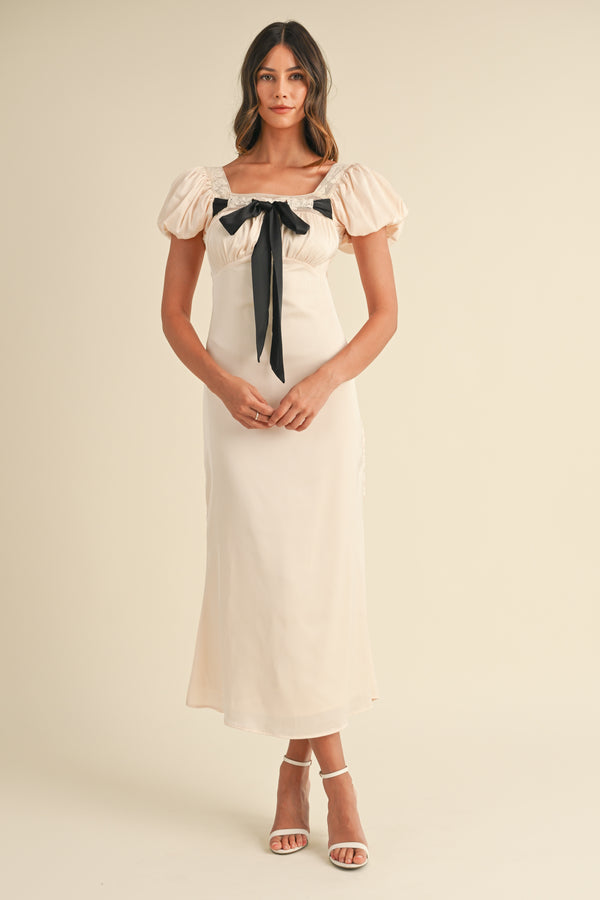 ODESSA BOW DETAILED MIDI DRESS