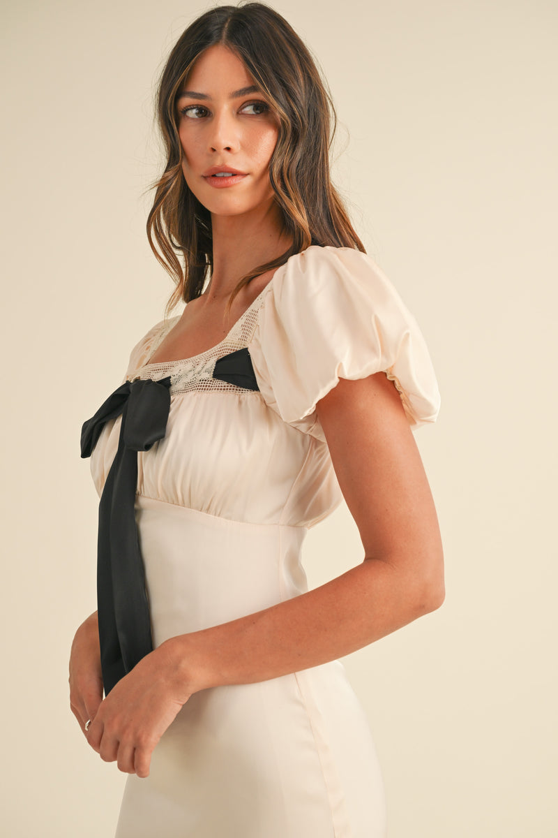 ODESSA BOW DETAILED MIDI DRESS