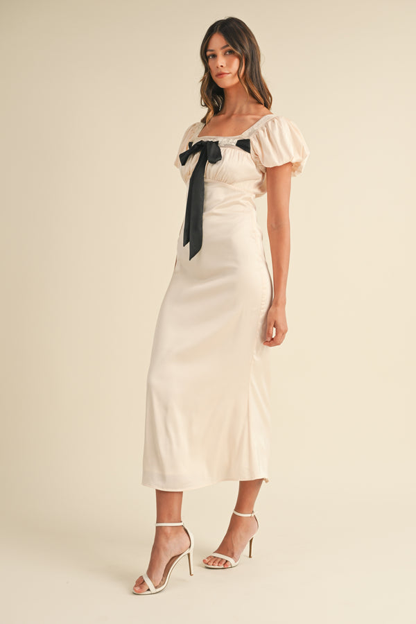 ODESSA BOW DETAILED MIDI DRESS