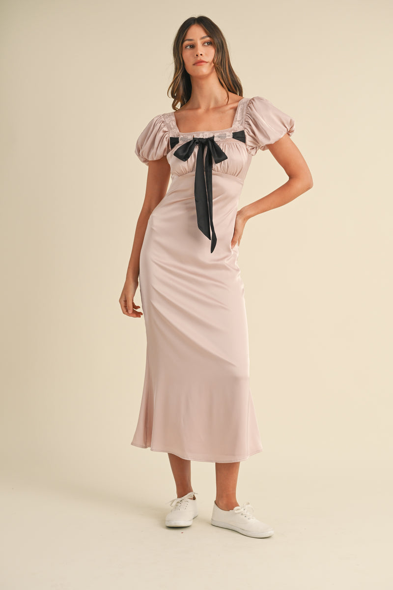 ODESSA BOW DETAILED MIDI DRESS