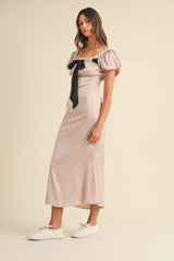 ODESSA BOW DETAILED MIDI DRESS