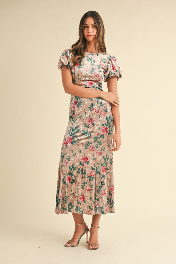 LUNETTA VELVET FLORAL MIDI DRESS