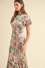 LUNETTA VELVET FLORAL MIDI DRESS