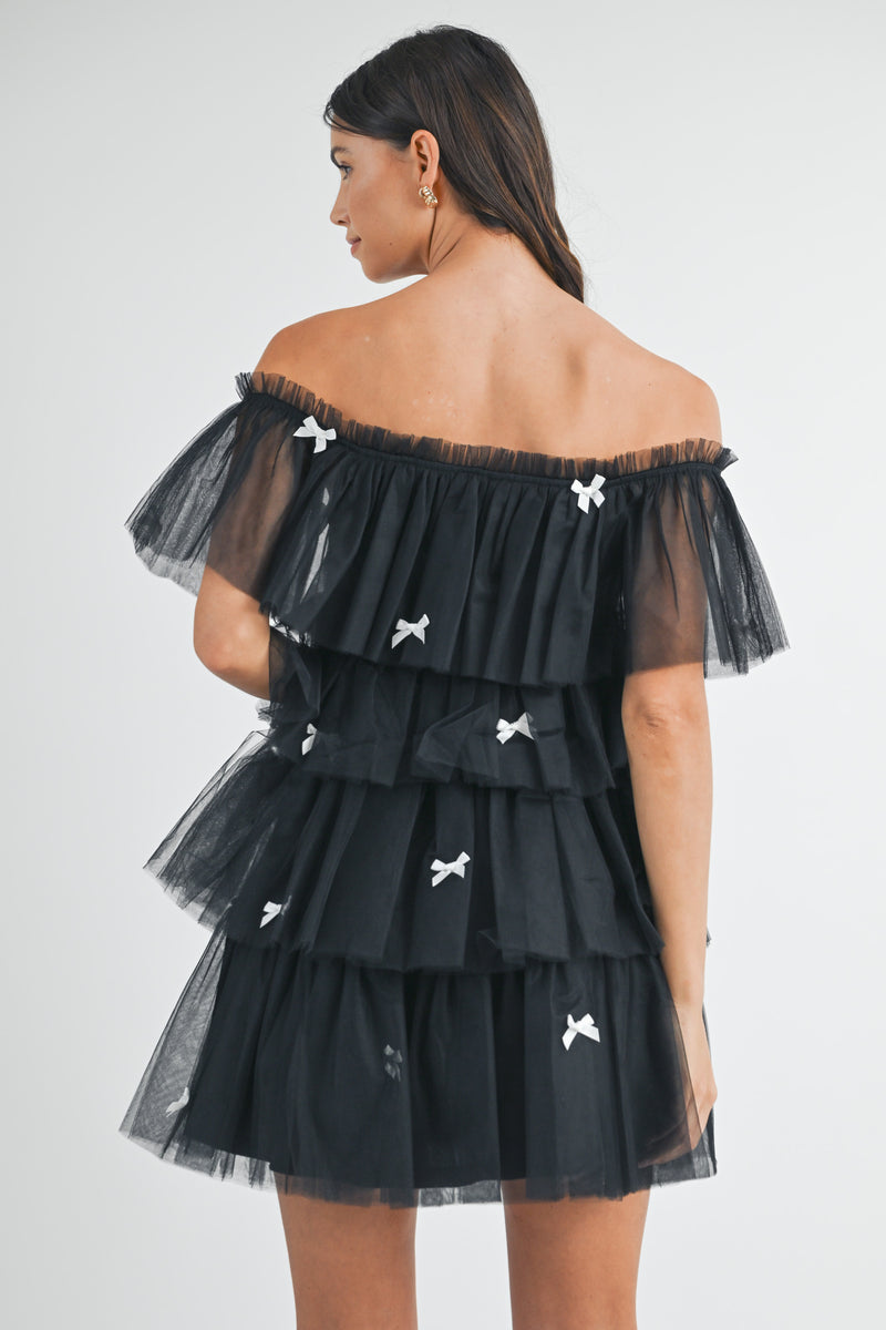 FRISA BOW TRIM TIERED TULLE MINI DRESS