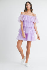 FRISA BOW TRIM TIERED TULLE MINI DRESS