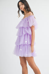 FRISA BOW TRIM TIERED TULLE MINI DRESS