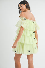 FRISA BOW TRIM TIERED TULLE MINI DRESS