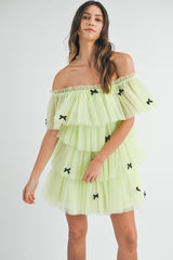 FRISA BOW TRIM TIERED TULLE MINI DRESS