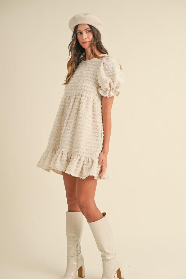 RIALTA FRAYED TEXTURE TIERED MINI DRESS