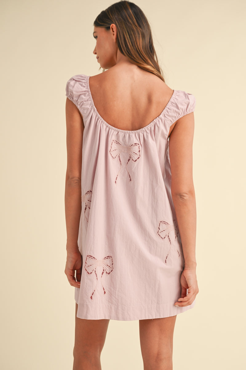 DELPHELINE BOW EMBROIDERED MINI DRESS