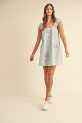 DELPHELINE BOW EMBROIDERED MINI DRESS