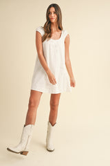 DELPHELINE BOW EMBROIDERED MINI DRESS