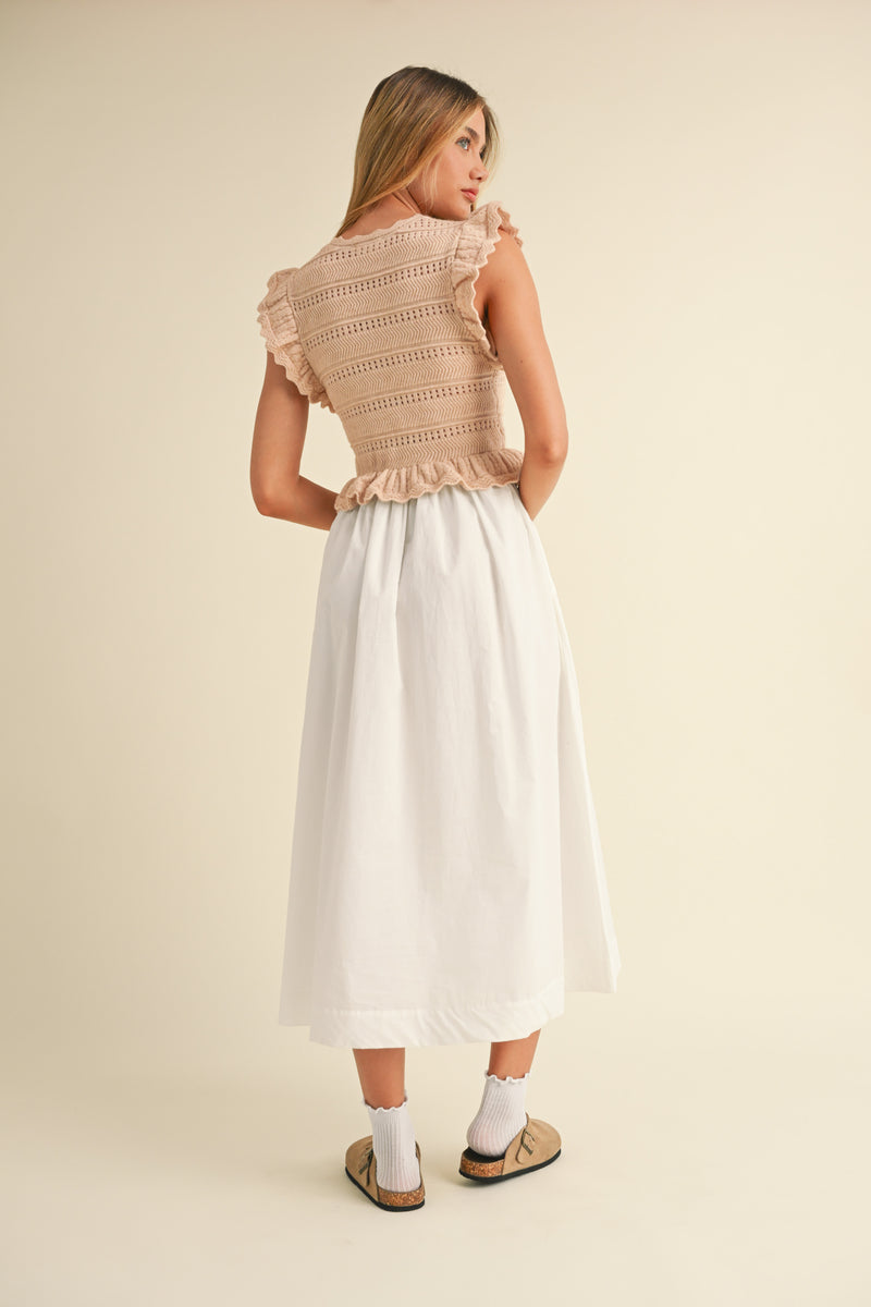 ANDI RUFFLE SLEEVE KNIT AND WOVEN MIX DRESS