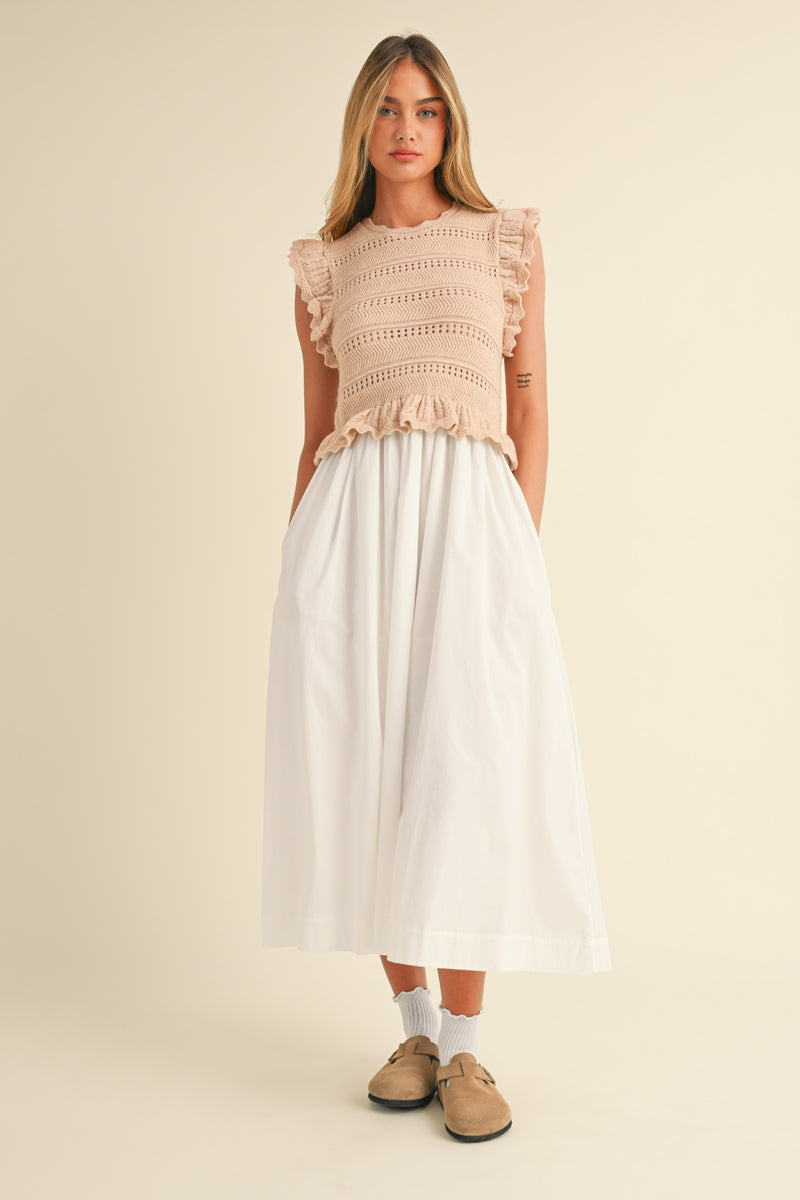 ANDI RUFFLE SLEEVE KNIT AND WOVEN MIX DRESS