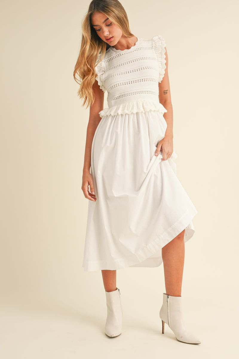 ANDI RUFFLE SLEEVE KNIT AND WOVEN MIX DRESS