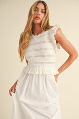 ANDI RUFFLE SLEEVE KNIT AND WOVEN MIX DRESS