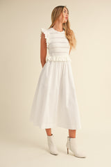 ANDI RUFFLE SLEEVE KNIT AND WOVEN MIX DRESS