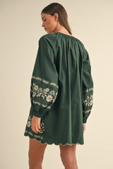 LYNDIS EMBROIDERED PEASANT MINI DRESS