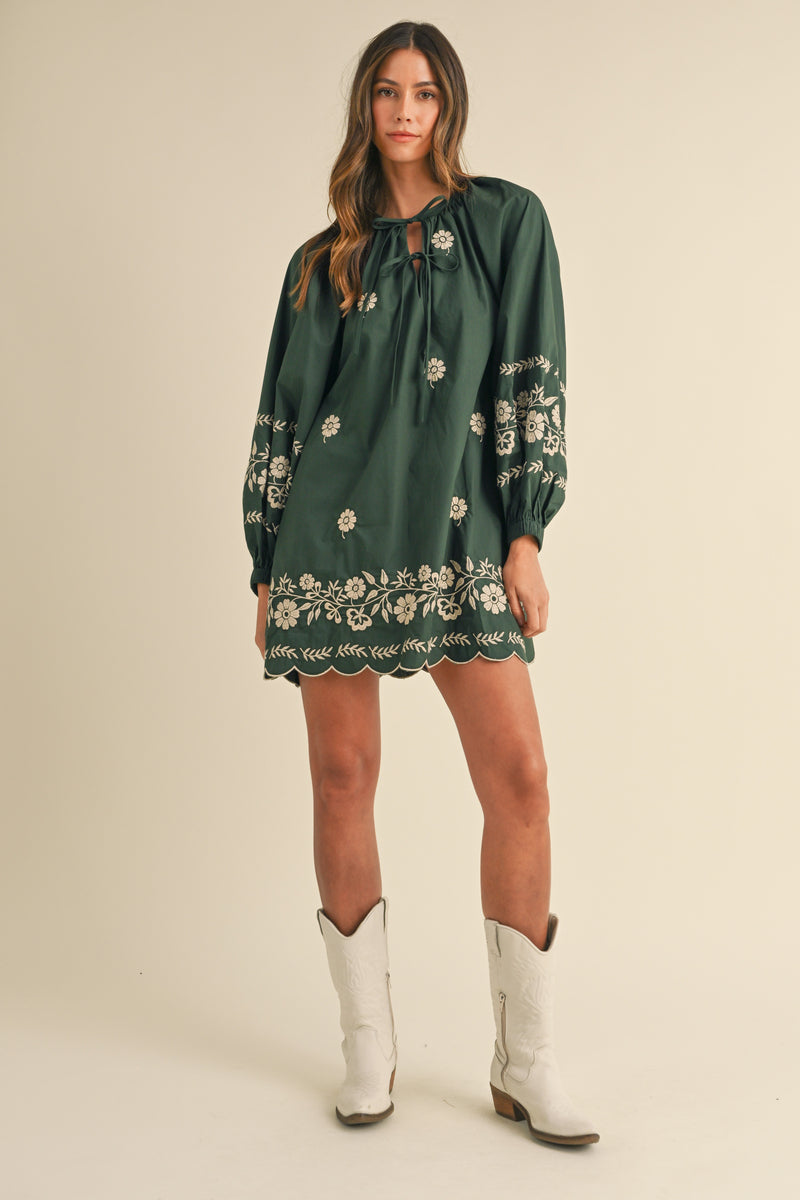 LYNDIS EMBROIDERED PEASANT MINI DRESS