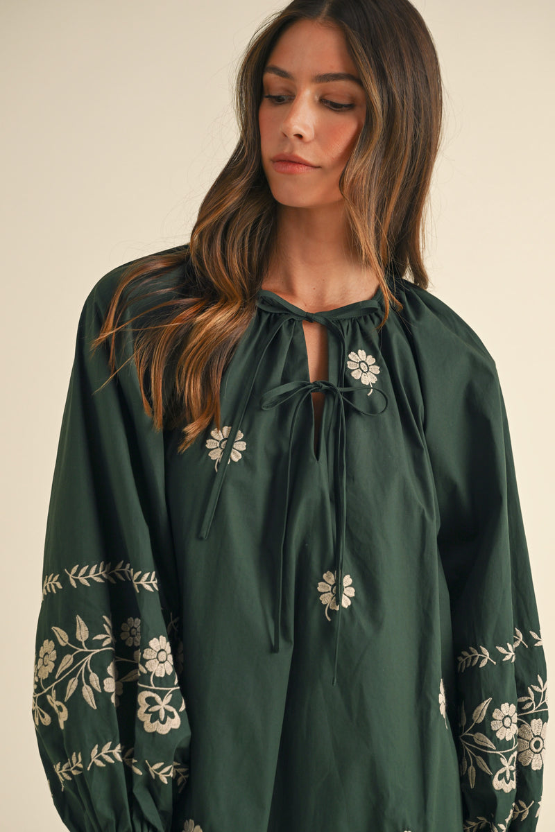 LYNDIS EMBROIDERED PEASANT MINI DRESS