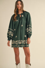 LYNDIS EMBROIDERED PEASANT MINI DRESS