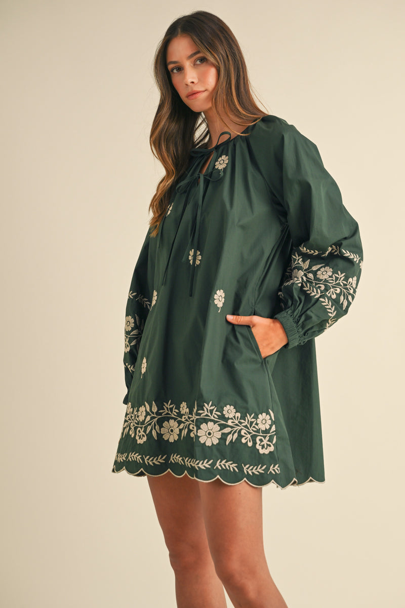 LYNDIS EMBROIDERED PEASANT MINI DRESS