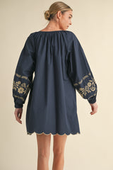 LYNDIS EMBROIDERED PEASANT MINI DRESS