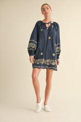 LYNDIS EMBROIDERED PEASANT MINI DRESS