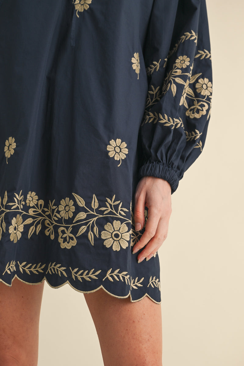 LYNDIS EMBROIDERED PEASANT MINI DRESS