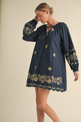 LYNDIS EMBROIDERED PEASANT MINI DRESS