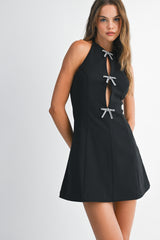 GEYNNETH JEWEL BOW SLIT MINI DRESS