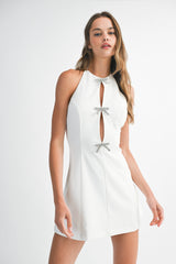 GEYNNETH JEWEL BOW SLIT MINI DRESS