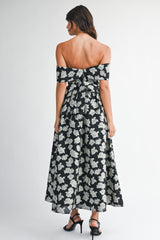 CELIA FLOWER JACQUARD OFF SHOULDER MAXI DRESS