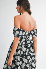 CELIA FLOWER JACQUARD OFF SHOULDER MAXI DRESS