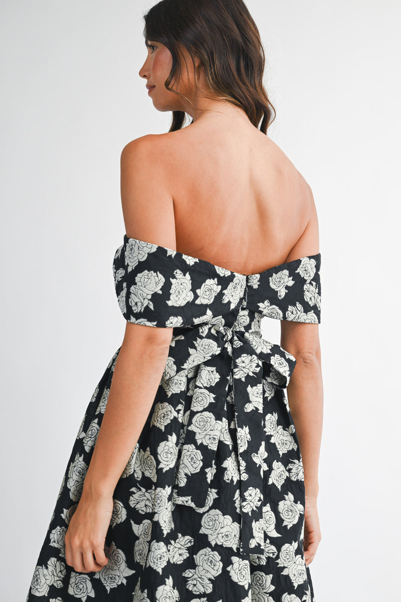 CELIA FLOWER JACQUARD OFF SHOULDER MAXI DRESS