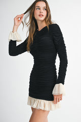 LIBERTY FRILL DETAILED RUCHED MINI DRESS