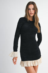 LIBERTY FRILL DETAILED RUCHED MINI DRESS