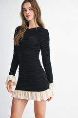 LIBERTY FRILL DETAILED RUCHED MINI DRESS