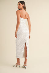 NADINA BACK SLIT SEQUINED MIDI DRESS