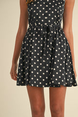 AZELINE POLKA DOT V NECK FLARED TANK MINI DRESS