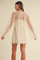SOL SEQUIN AND BEADED BELL SLEEVE MINI DRESS