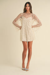 SOL SEQUIN AND BEADED BELL SLEEVE MINI DRESS