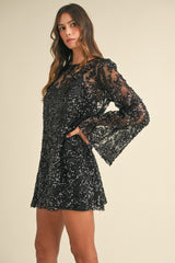 LINDSEY SEQUIN BELL SLEEVE MINI DRESS